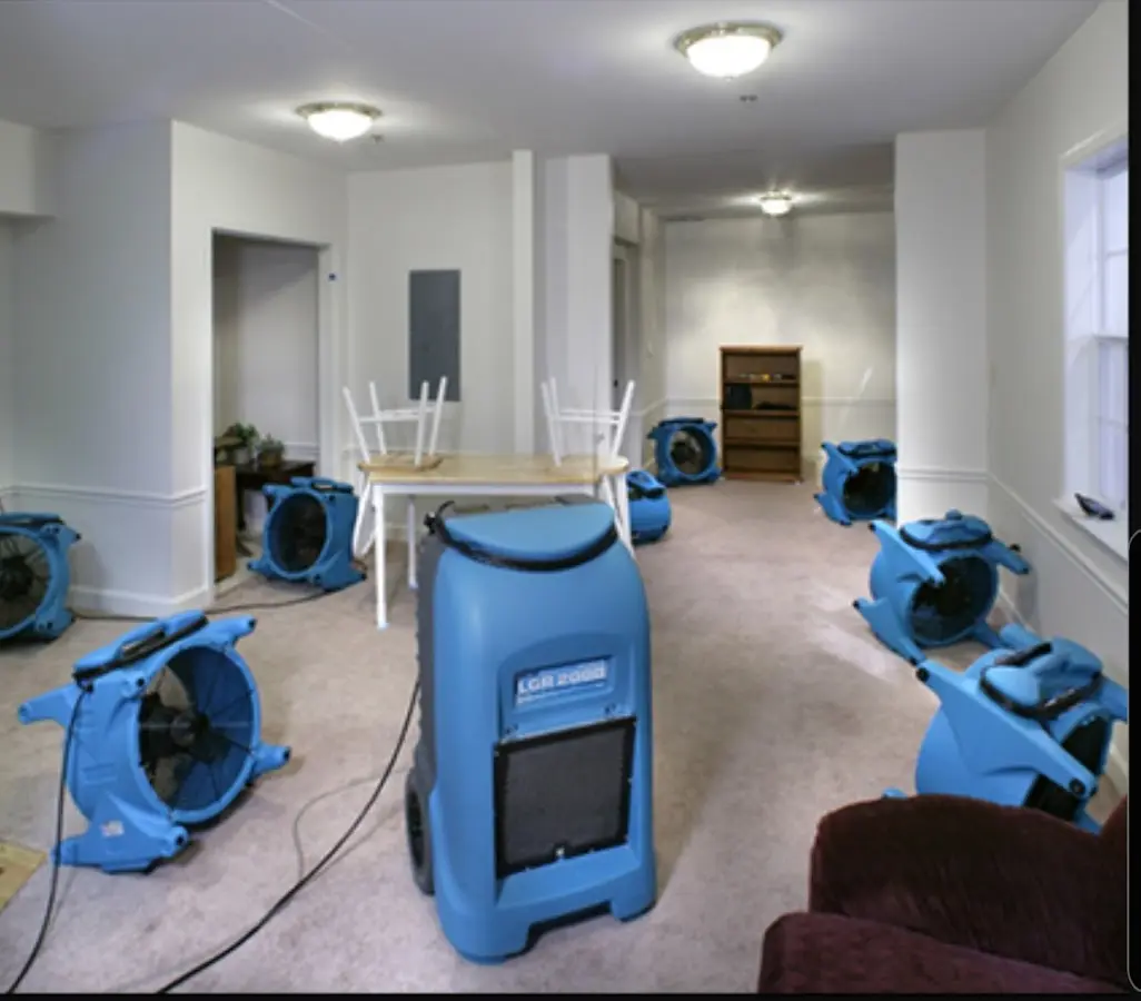 Air movers and dehumidifier setup for Water Extraction & Removal in Princeton